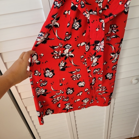 Veronica Beard Joia Red Multi Floral Print V-Neck Belted Midi Dress Size 2 - XS - Picture 6 of 15
